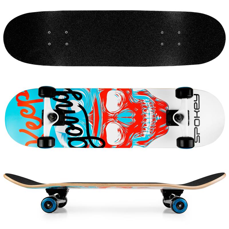 SKALLE Skateboard 78,7 x 20 cm, ABEC7, bílo-modrý SPOKEY
