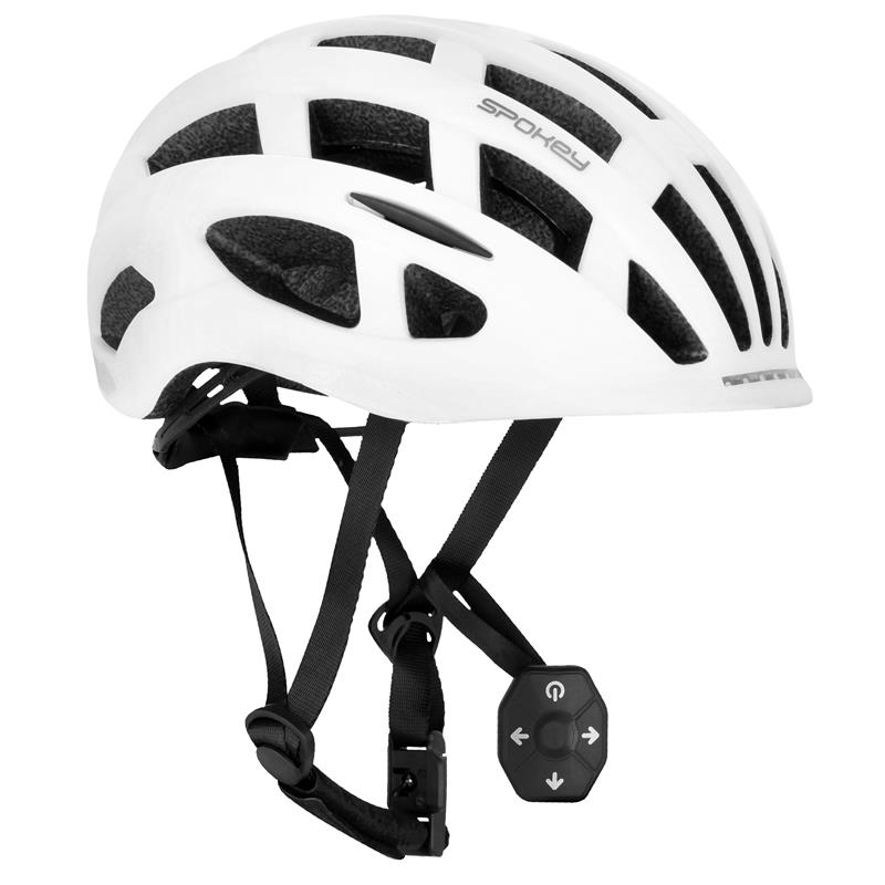 POINTER PRO Cyklistická prilba s LED blikačkou a blinkry, 55-58 cm, biela SPOKEY